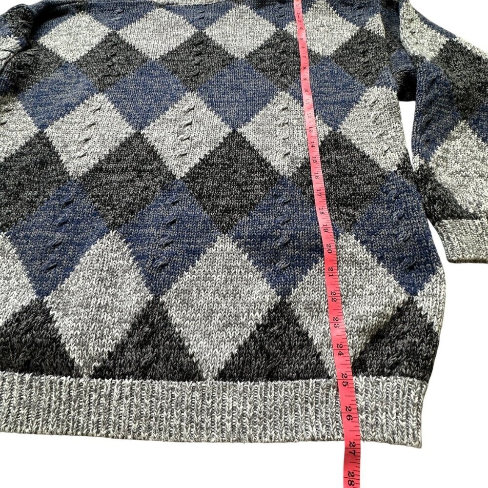 VTG HENRY GRETHEL Sweater Argyle‎ Gray Blue XL Y2K 90s Handframe Knit Abstract - Picture 9 of 12